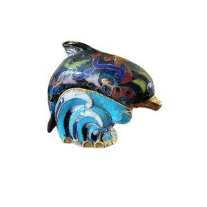 Lenox Cloisonné Dolphin Riding Wave, 2 Pieces Figurine  Leaping Ocean Nautical